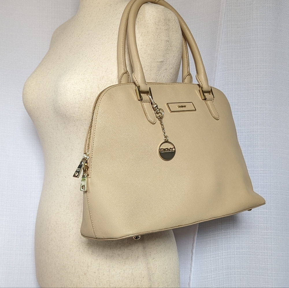 Beige Dkny Saffiano Leather Tote